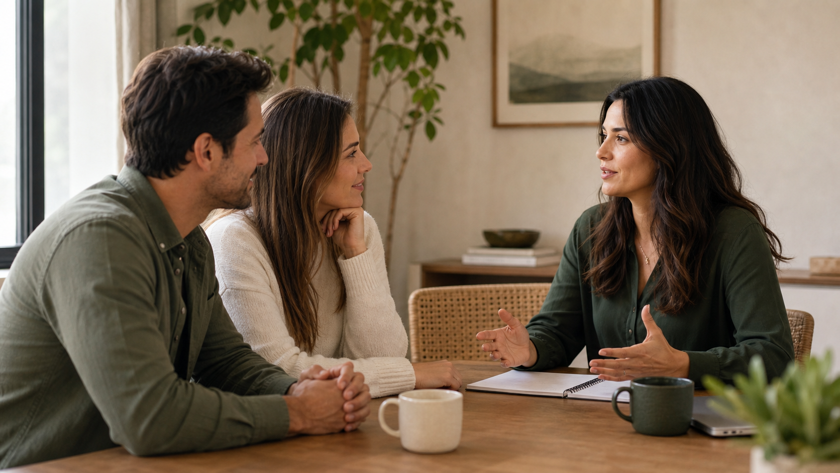 An office manager having a calm consultation with intended parents