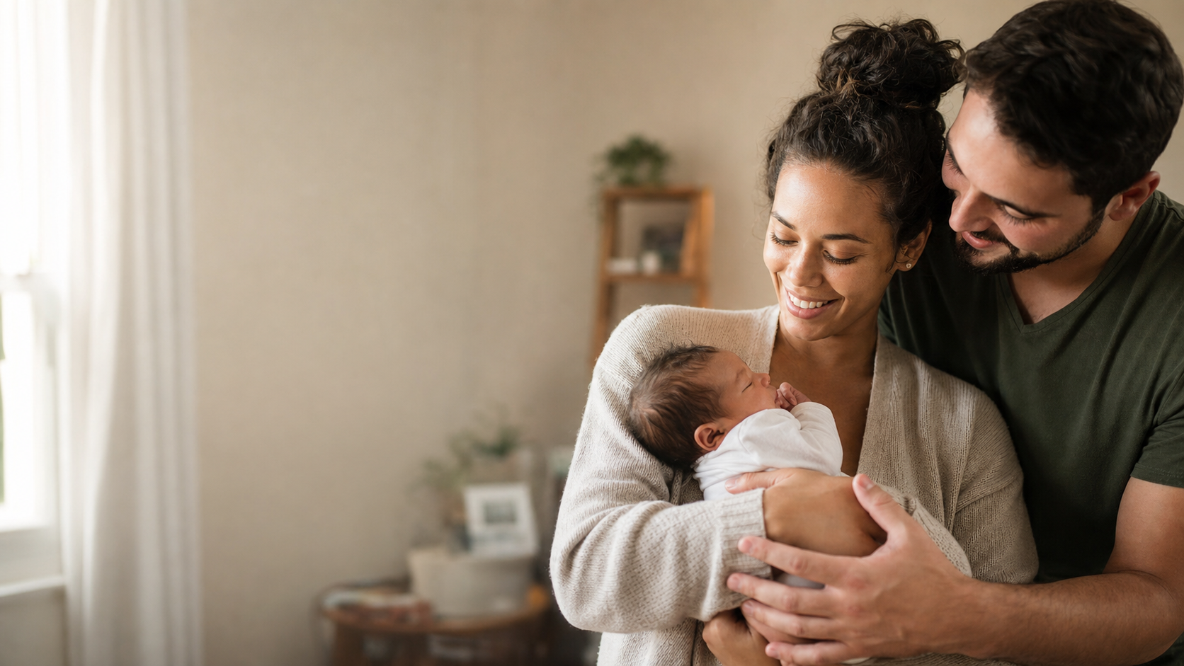 A joyful family with their newborn