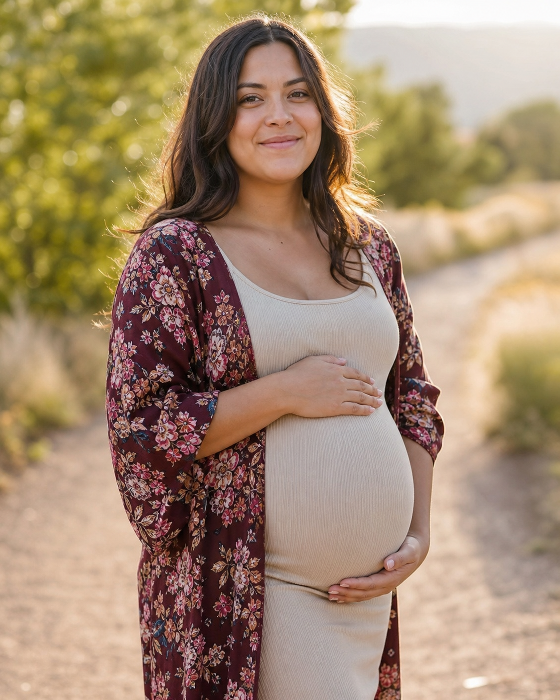 A surrogate smiling outdoors